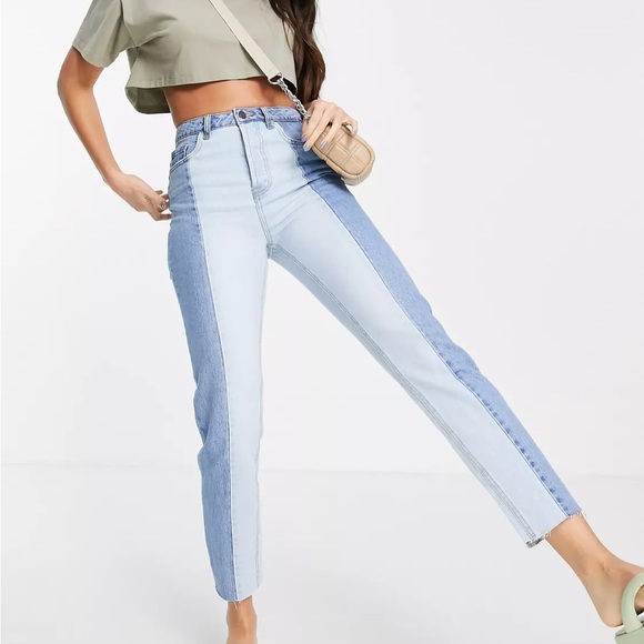 ASOS Stradivarius Two Tone Contrast Straight Leg Jeans - Picture 3 of 4